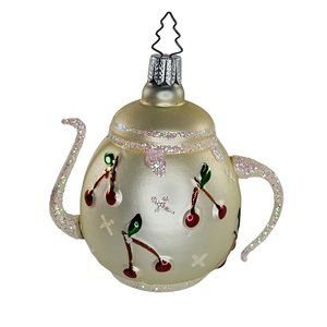 Vintage Whitehurst Imports Blown Glass Teapot Cherry Ornament Christmas